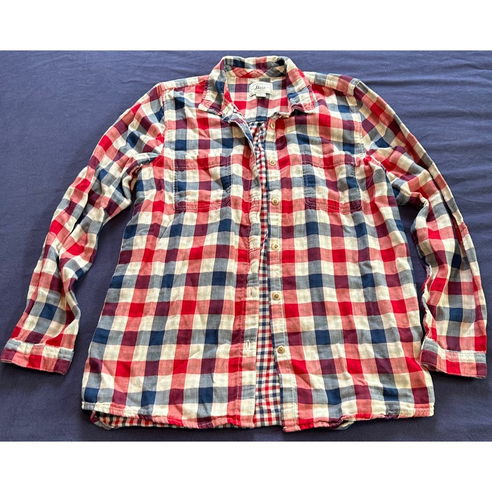 GH Bass & Co Mens Red White Blue Plaid Double Faced Button Down Shirt Medium